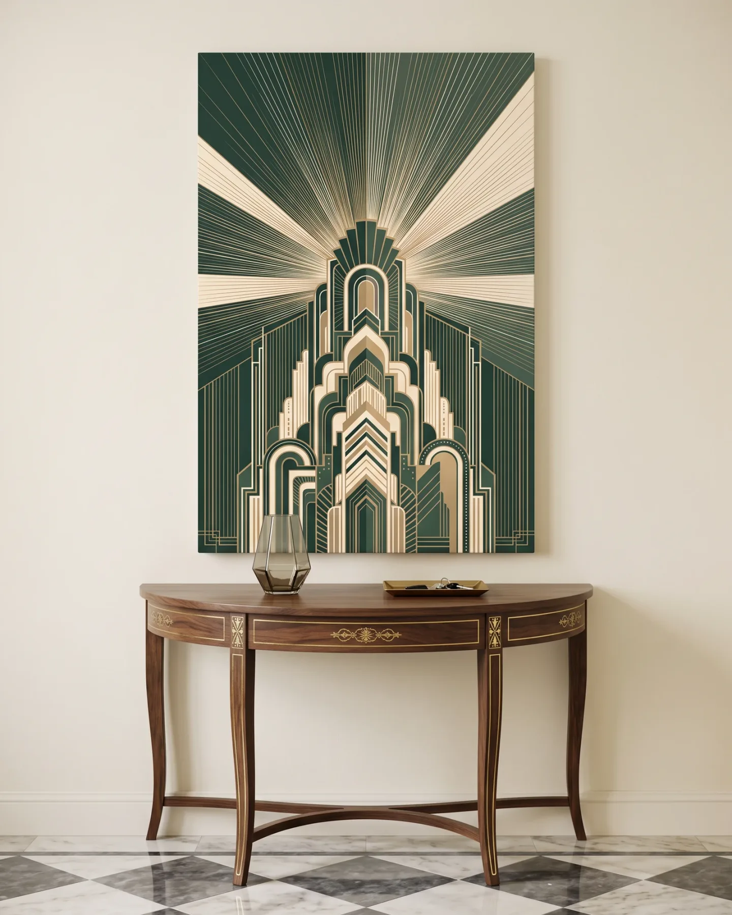 Leinwandbild – Art-déco-Architektur mit Strahlenmotiv