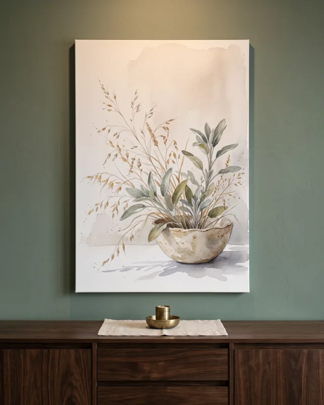 Canvas print – Leaves and Oat Stems against Soft Washes