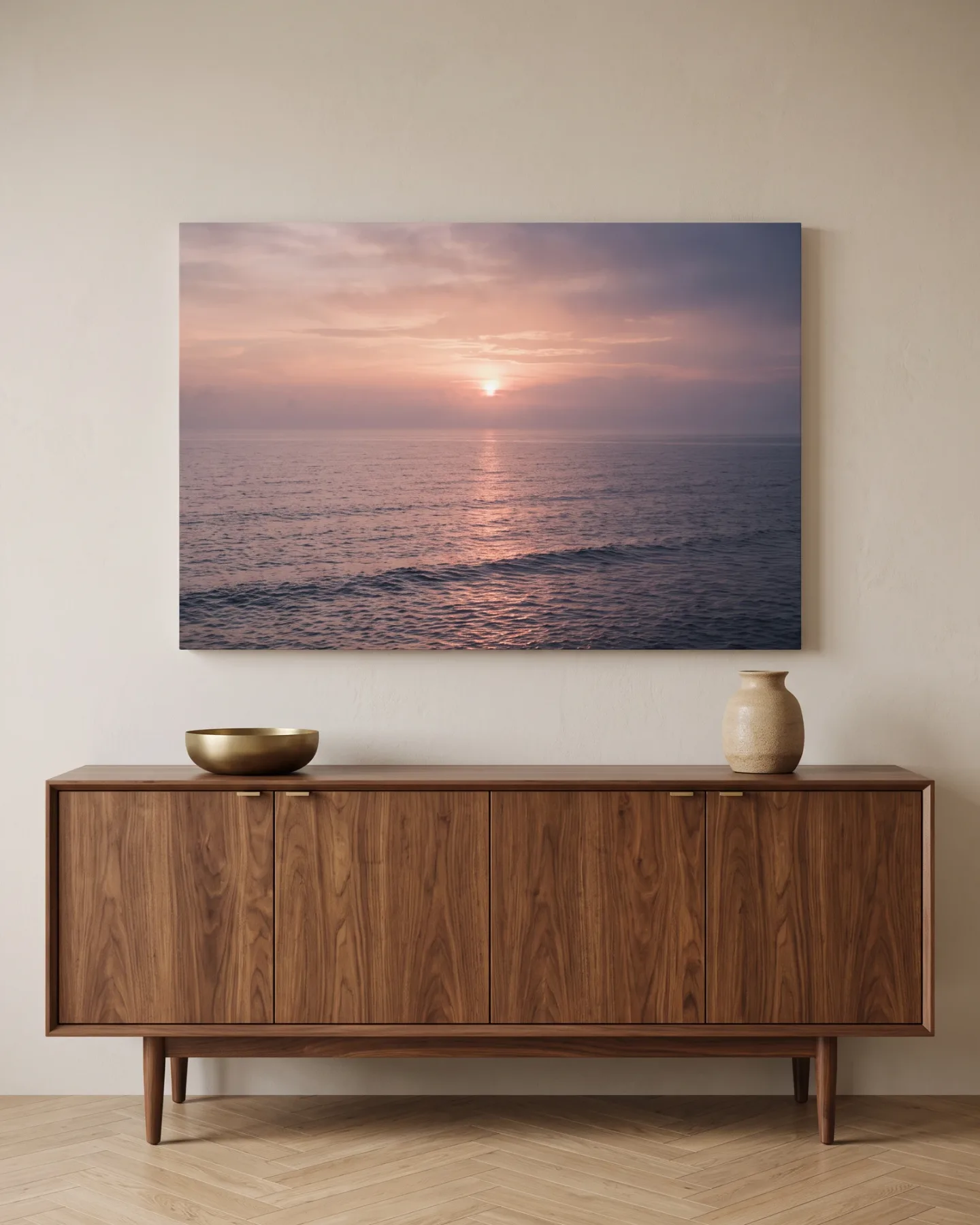 Leinwandbild – Helle Sonne zwischen rosa Wolken und Indigo