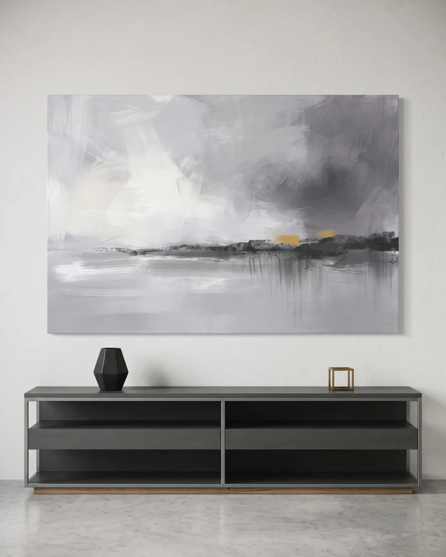 Canvas print – Abstract Landscape in Gray with Yellow Accents