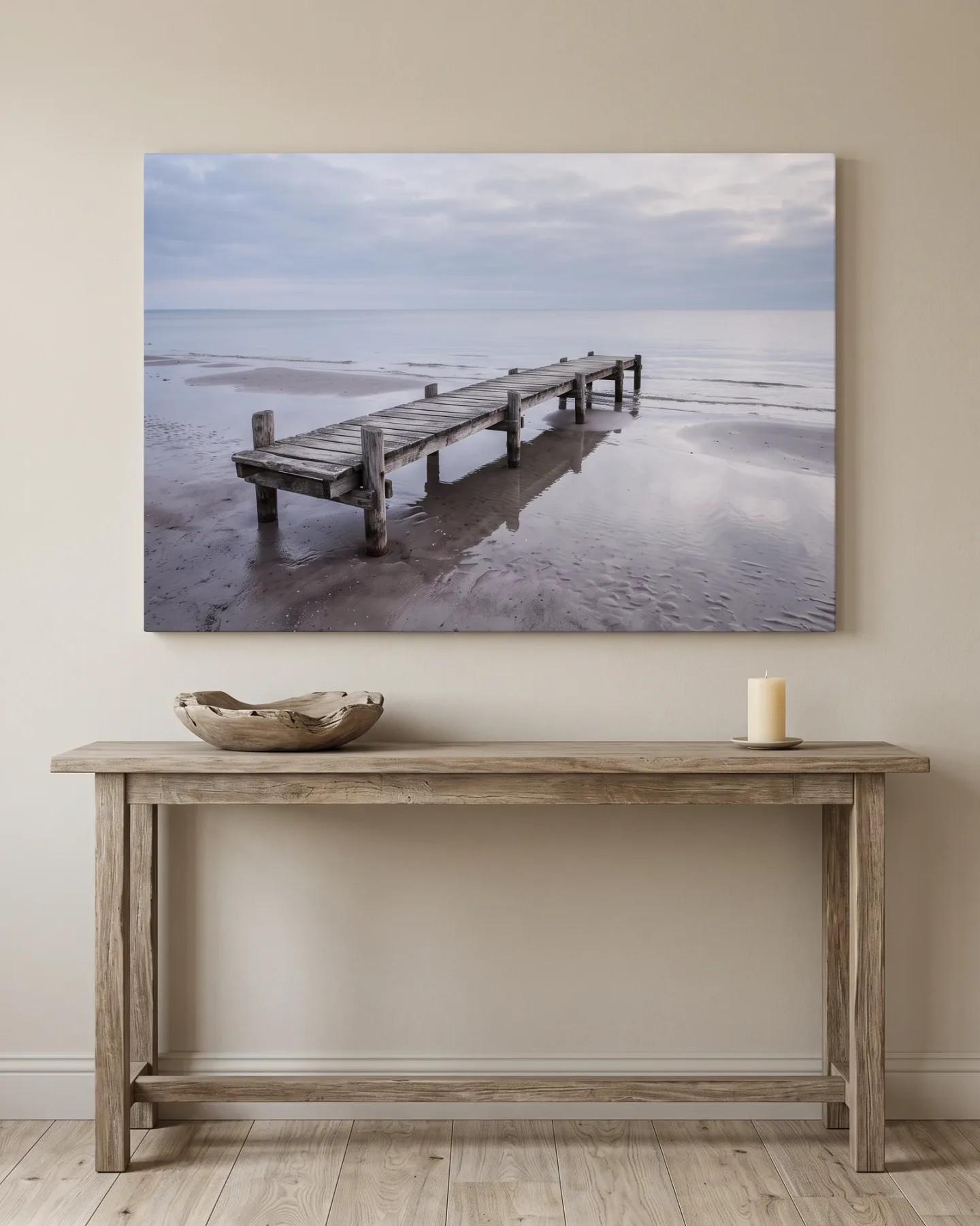 Leinwandbild – Holzsteg am stillen Meer