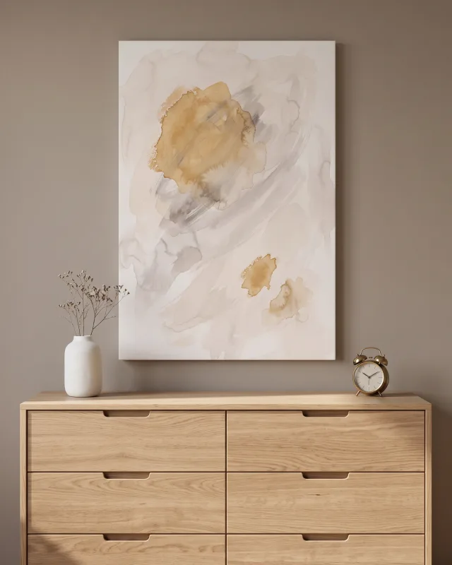 Leinwandbild – Ockerfarbene Aquarellformen auf hellem Grund