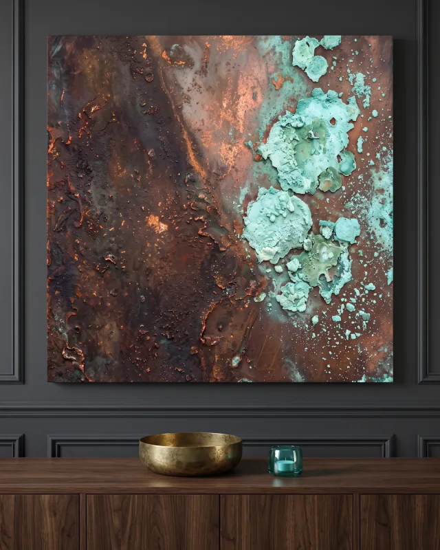 Leinwandbild – Patina in Kupfer und Türkis
