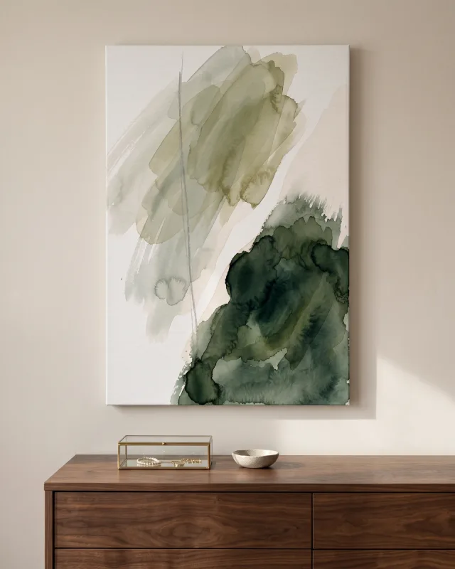 Leinwandbild – Abstrakte Aquarellflächen in Olivgrün