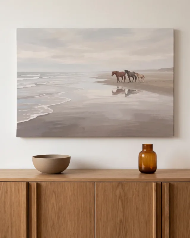 Leinwandbild – Pferde am stillen Strand