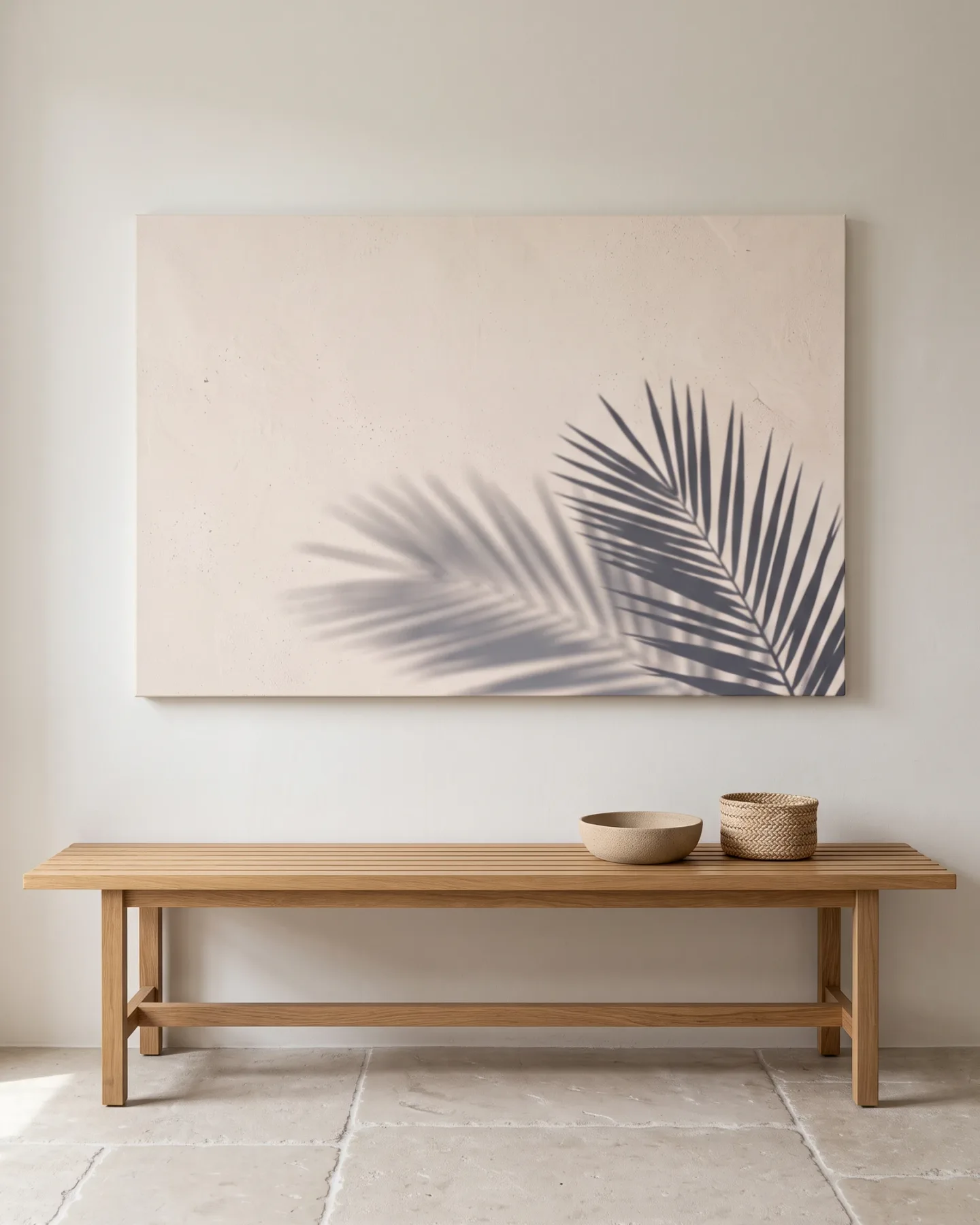 Leinwandbild – Palmblattschatten auf hellem Grund
