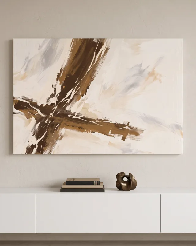 Leinwandbild – Abstrakte Pinselstriche in Beige und Braun