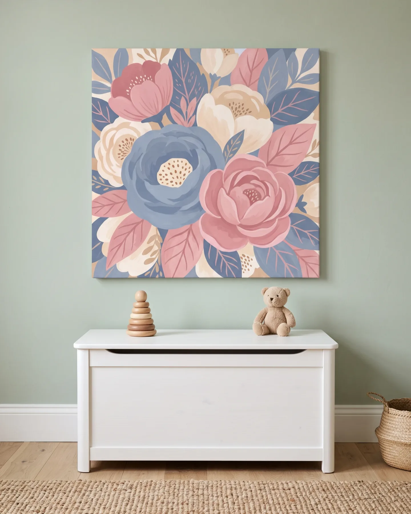 Leinwandbild – Dichtes Pastellblumenmuster mit Punktmitten