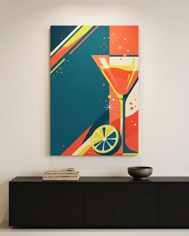 Leinwandbild – Zitruscocktail in geometrischer Grafik