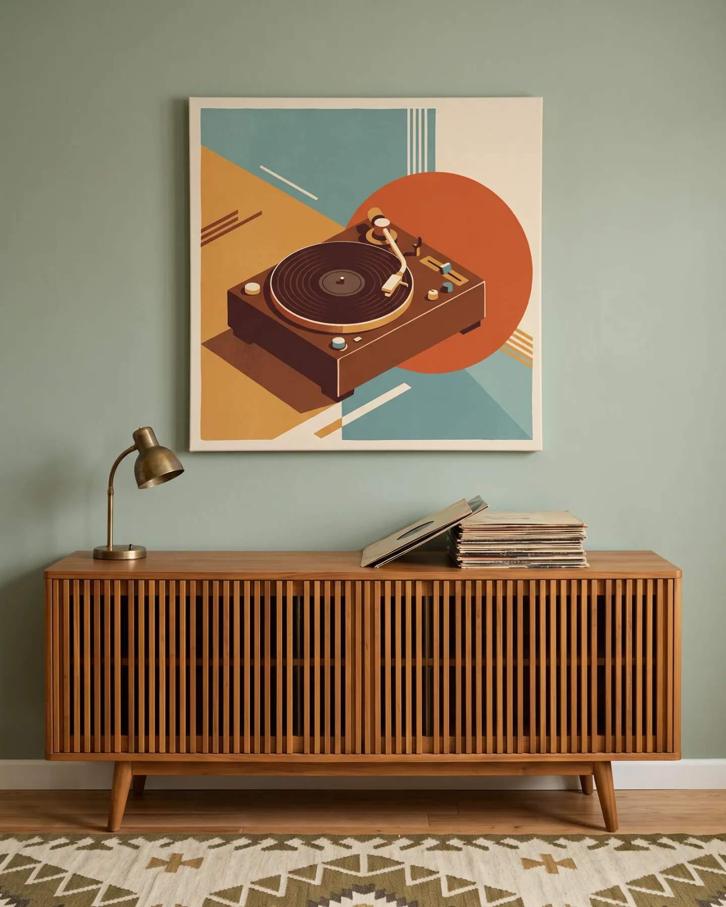 Leinwandbild – Plattenspieler in geometrischer Retrokomposition