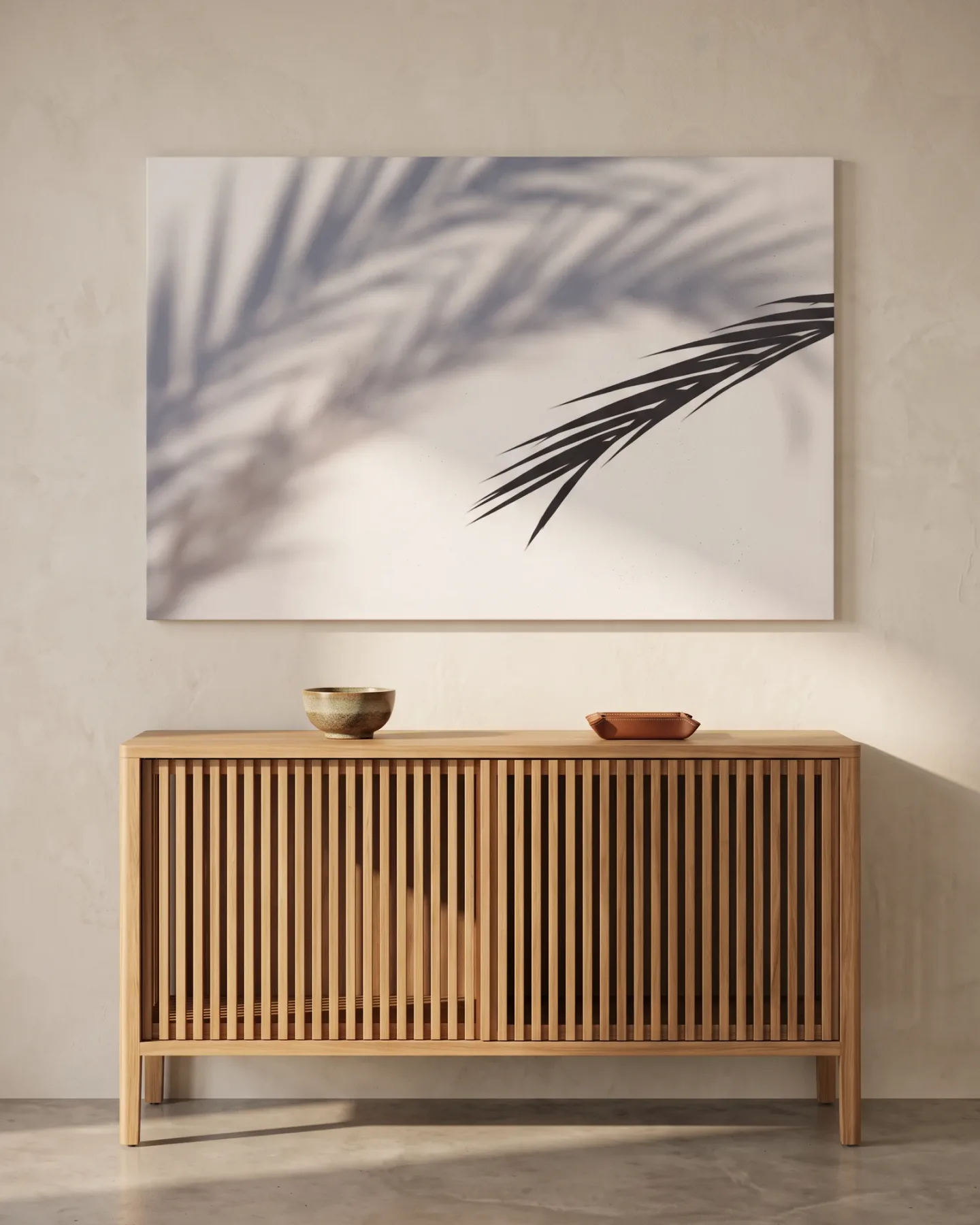 Leinwandbild – Palmschatten auf hellem Grund