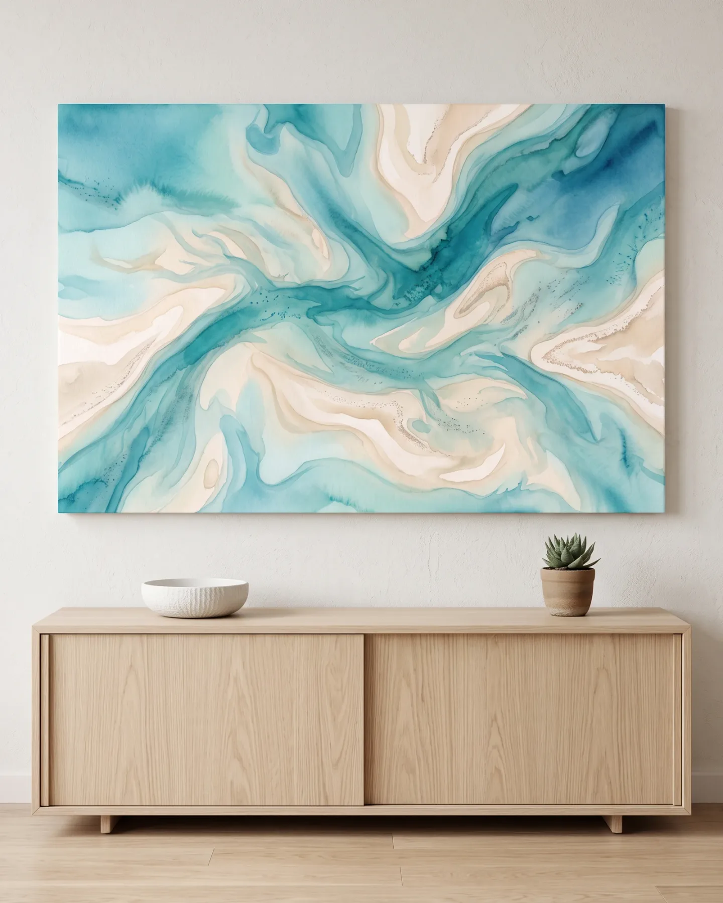 Leinwandbild – Verschlungene Aquarellbänder in Türkis