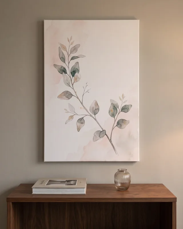 Leinwandbild – Aquarellzweige mit ovalen Blättern
