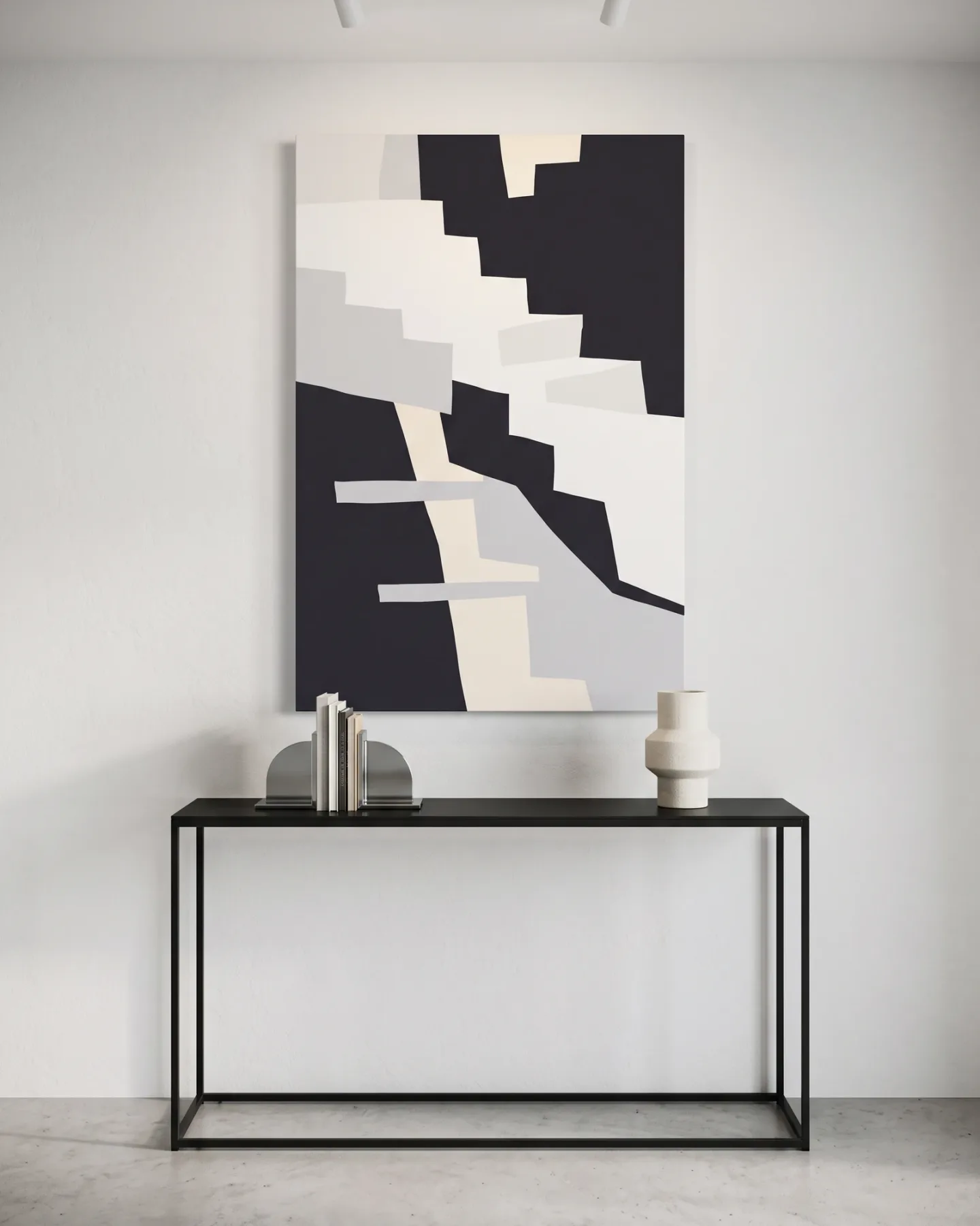 Leinwandbild – Abstrakte Treppenformen in Schwarz und Creme