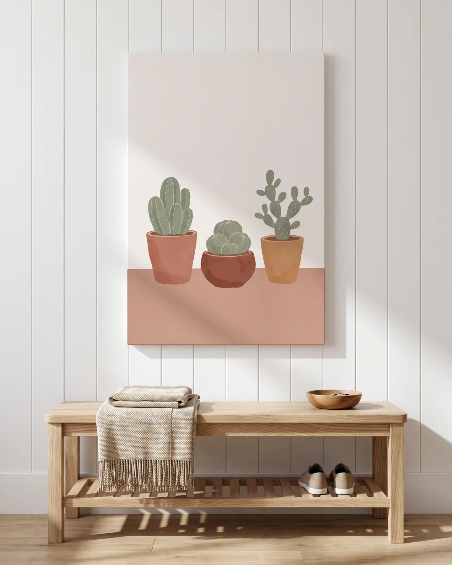 Canvas print – Three Cacti on a Terracotta Surface