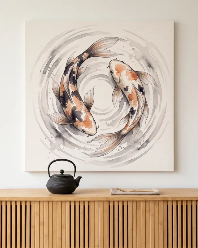 Leinwandbild – Koi im kreisenden Wasser