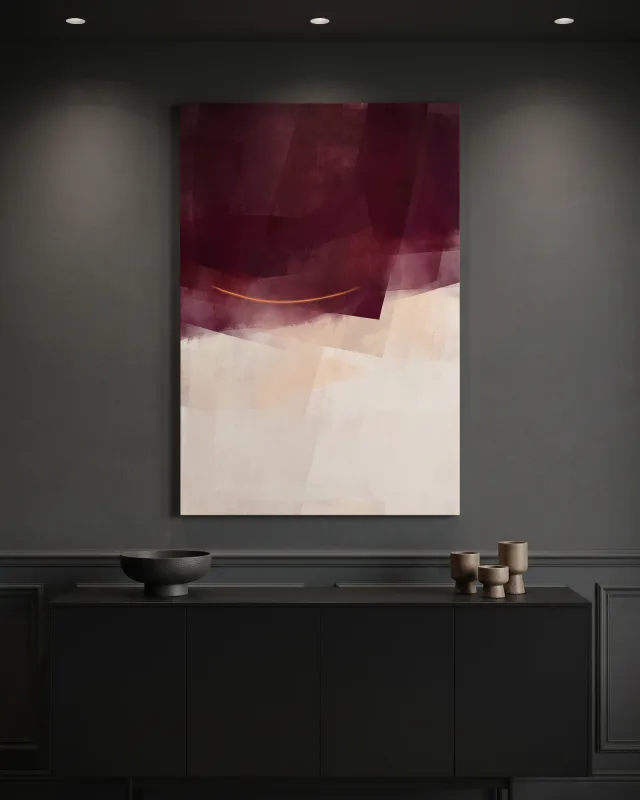 Leinwandbild – Bordeaux und Creme mit feiner Lichtlinie