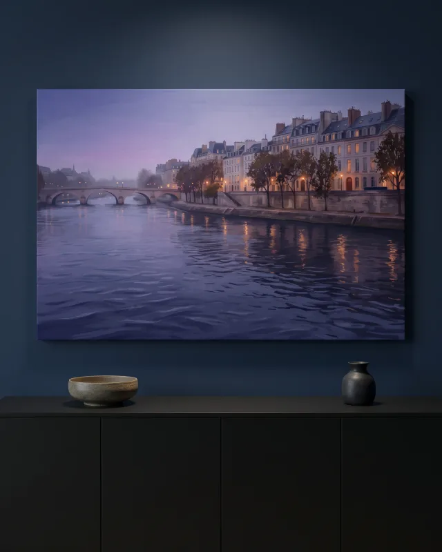 Leinwandbild – Kanal bei blauer Stunde