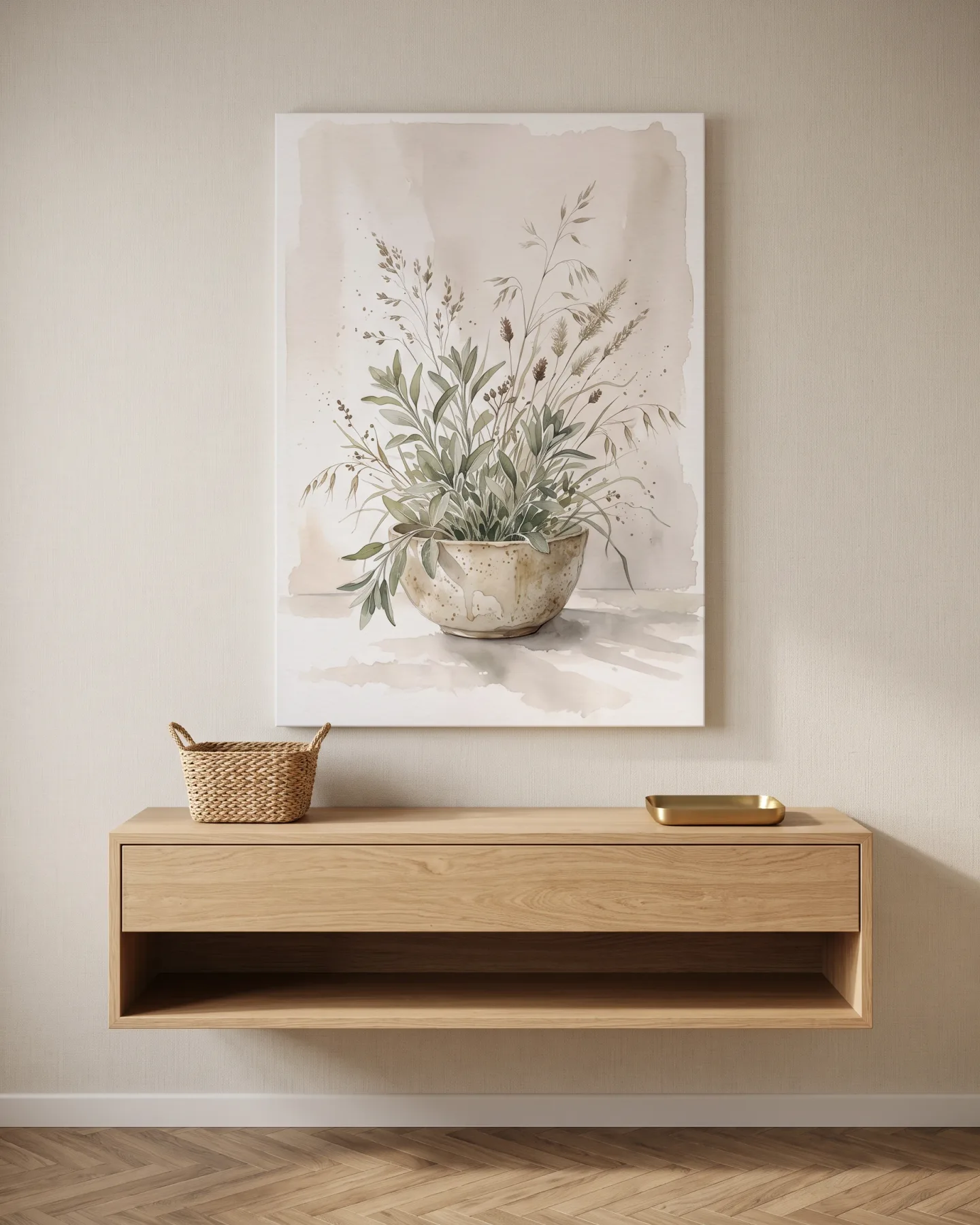Canvas print – Sage Leaves and Grasses in a Bowl