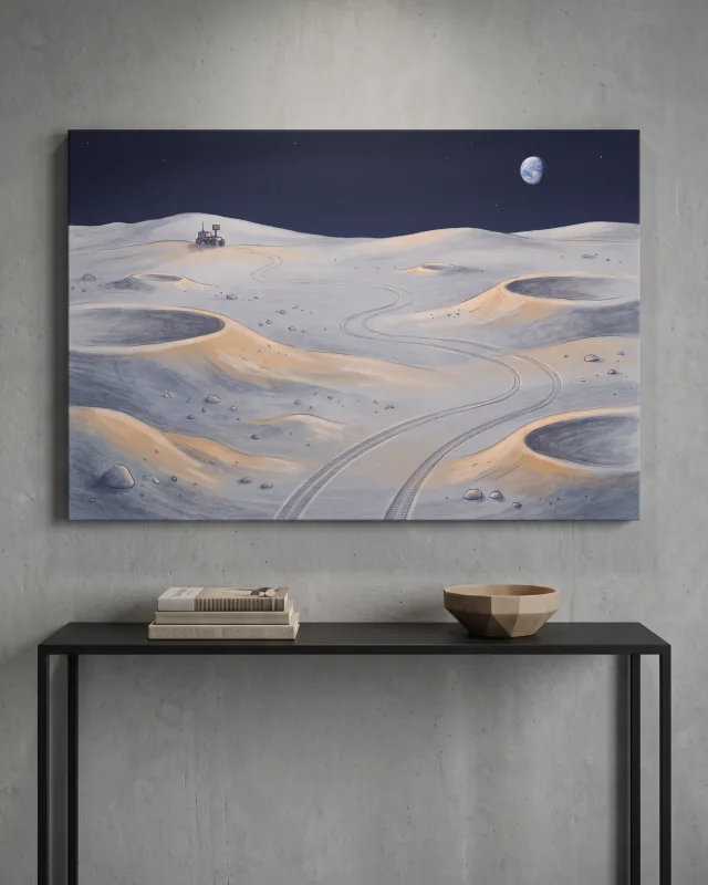 Leinwandbild – Mondlandschaft mit Rover