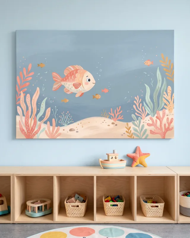 Leinwandbild – Großer Pastellfisch über weichem Meeresboden
