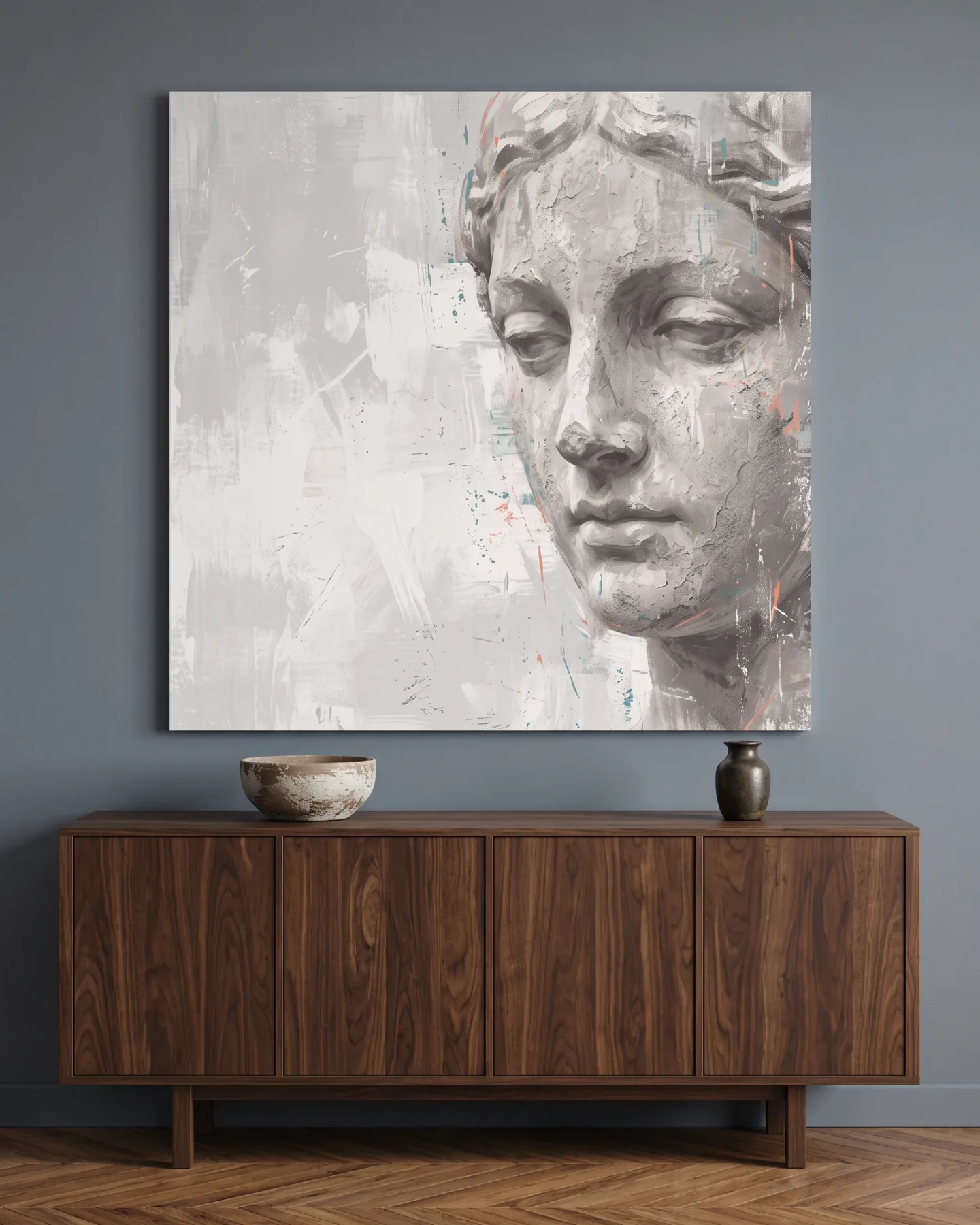 Canvas print – Abstract Face Portrait in Gray and Turquoise