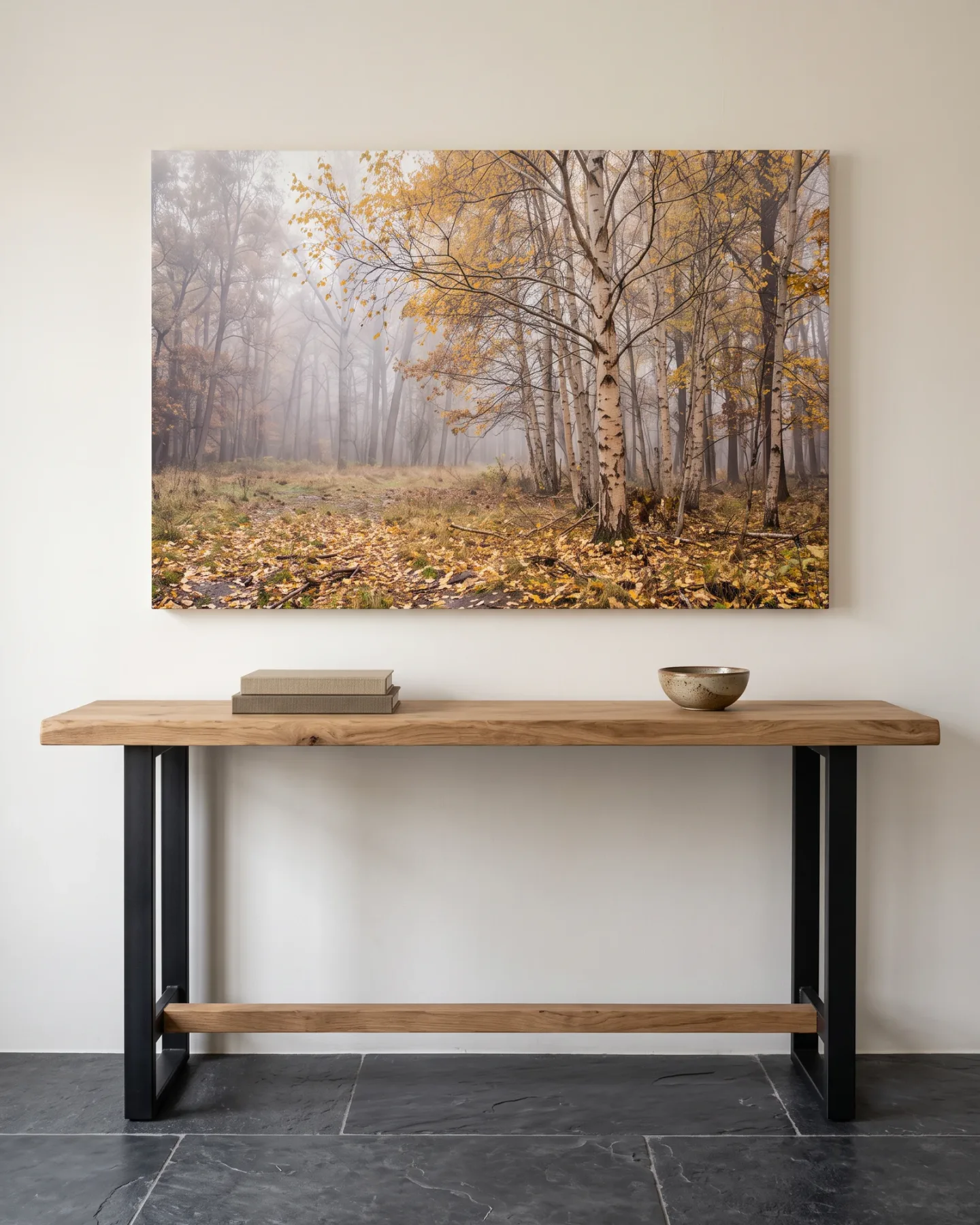 Leinwandbild – Herbstwald im Morgennebel