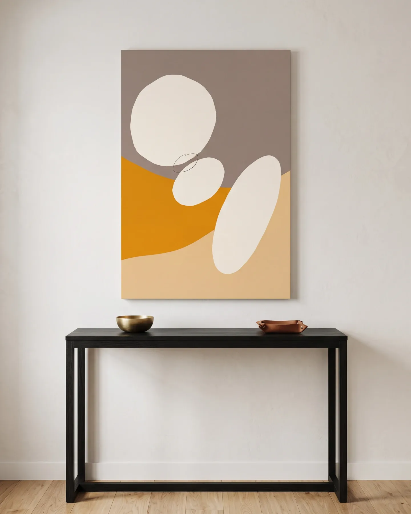 Leinwandbild – Abstrakte Formen in Creme und Ocker