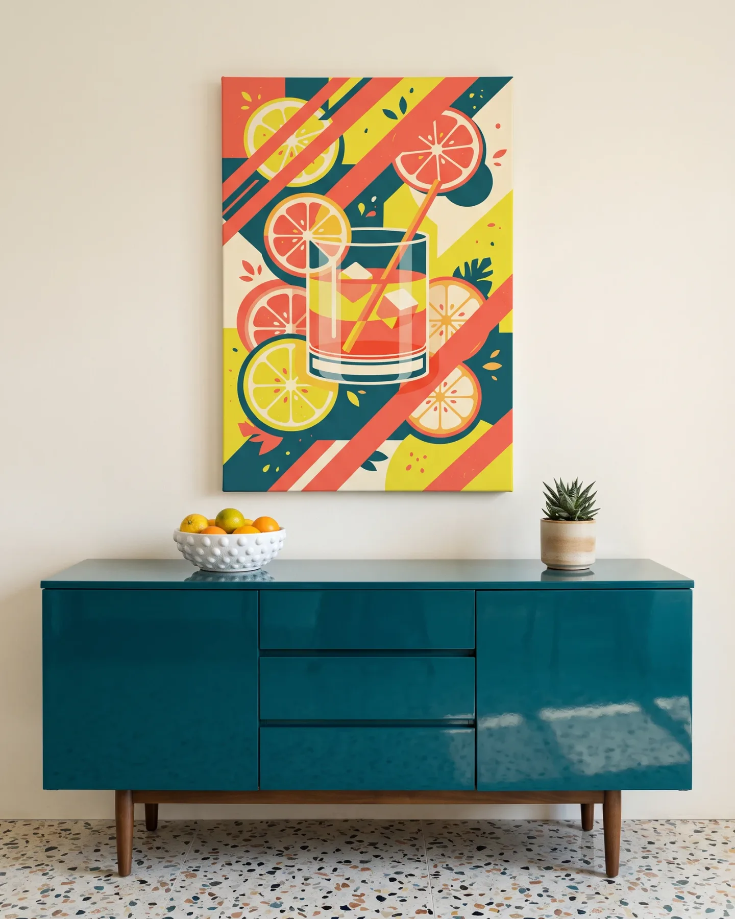 Leinwandbild – Zitrusdrink in grafischer Illustration