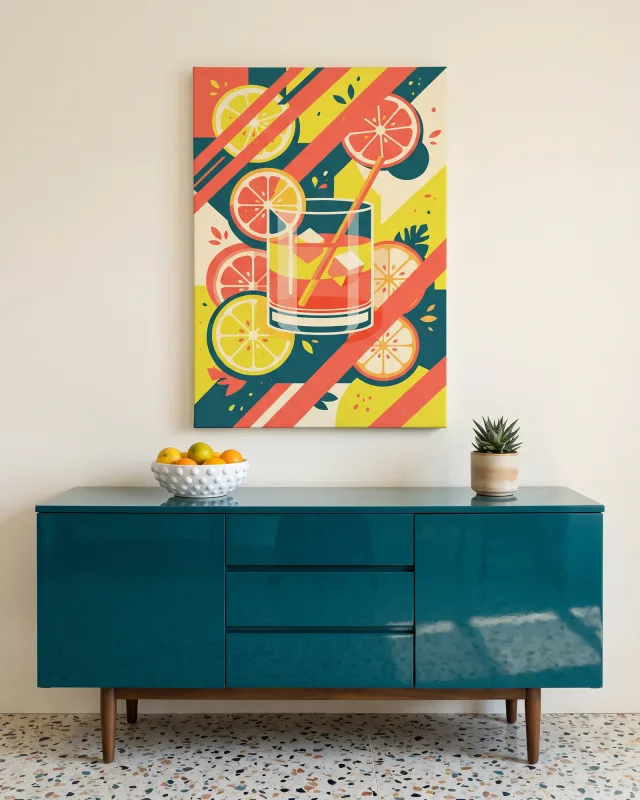 Leinwandbild – Zitrusdrink in grafischer Illustration