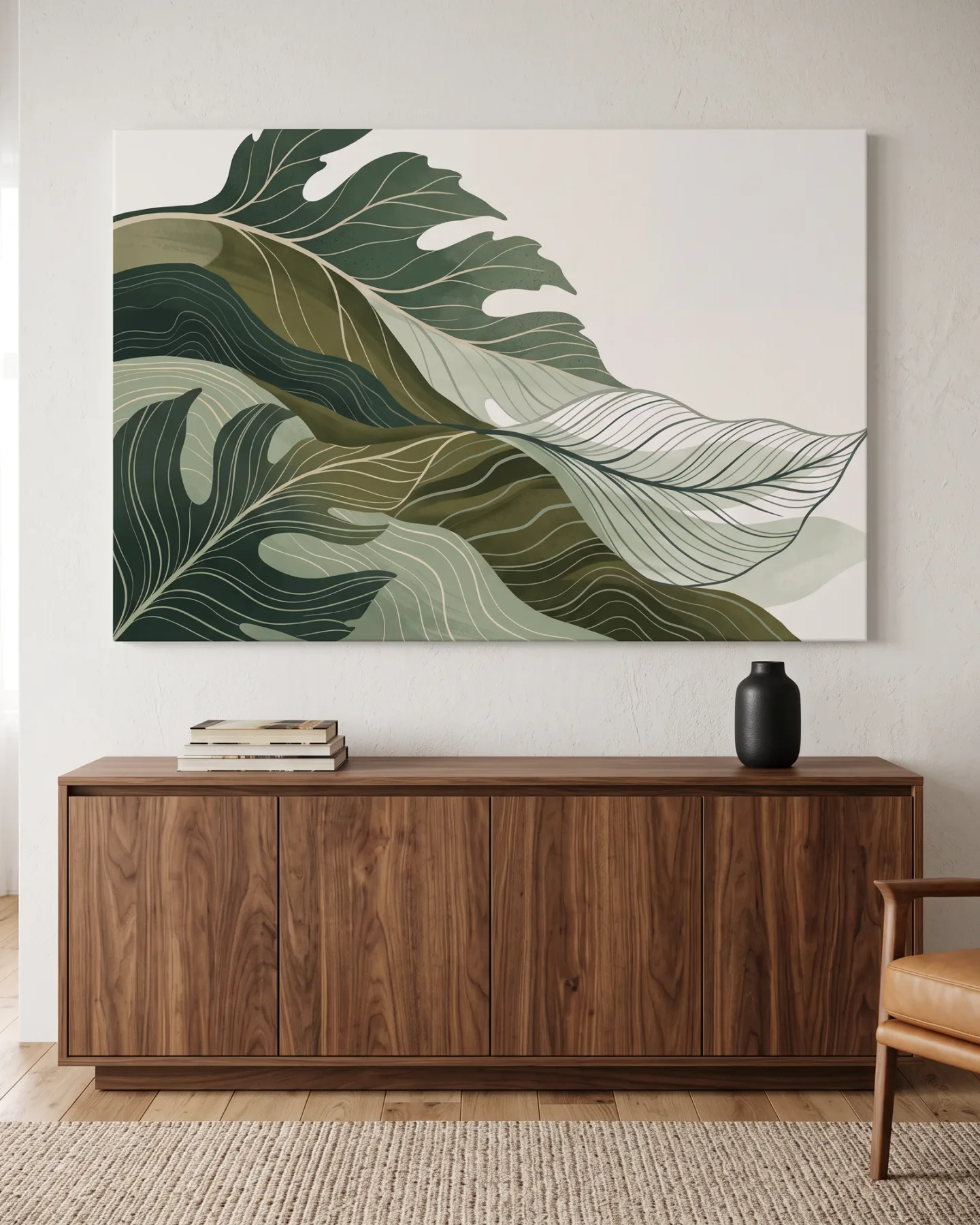 Canvas print – Tropical Leaves with Wavy Lines