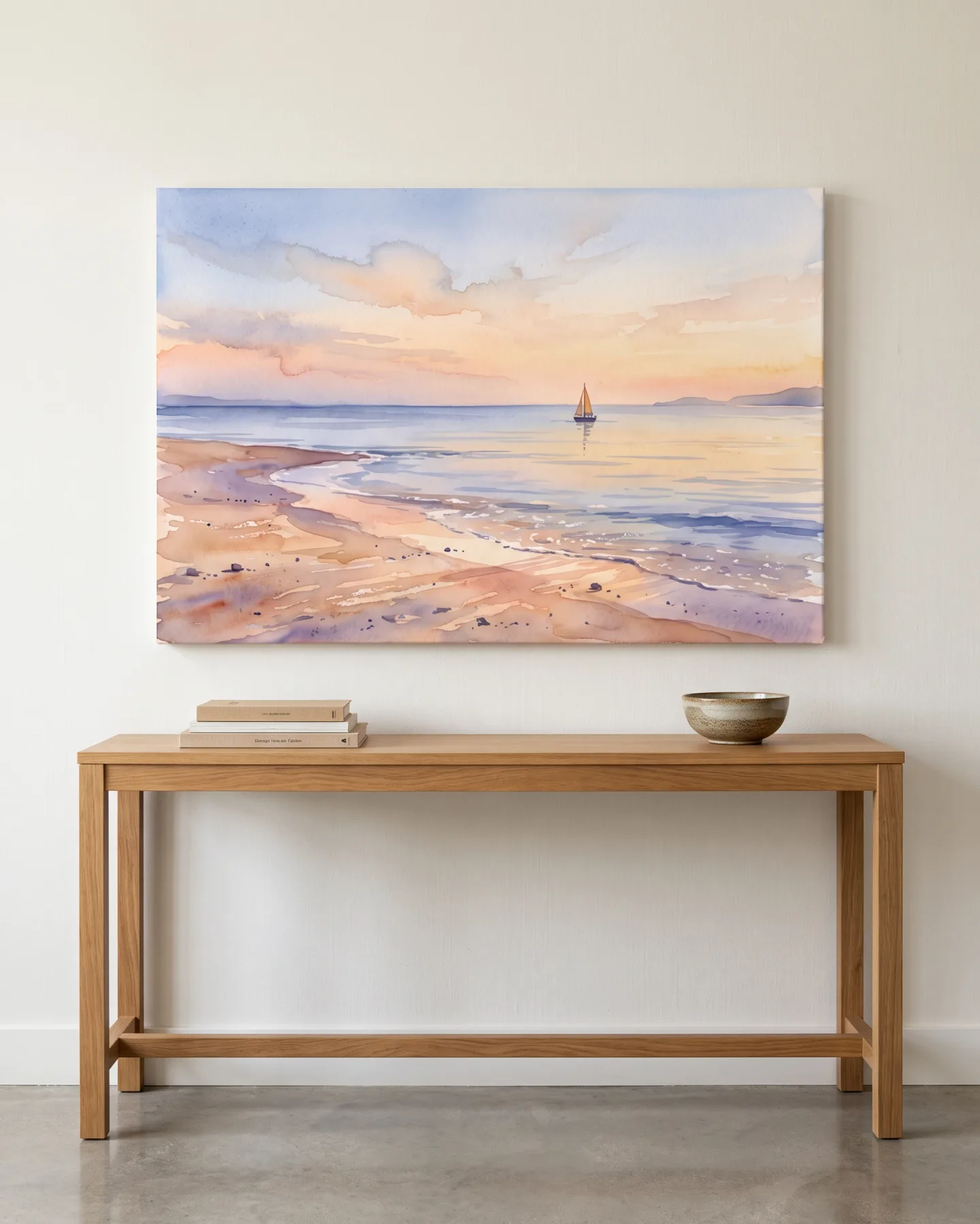 Leinwandbild – Orange Segel vor pastellfarbenem Horizont