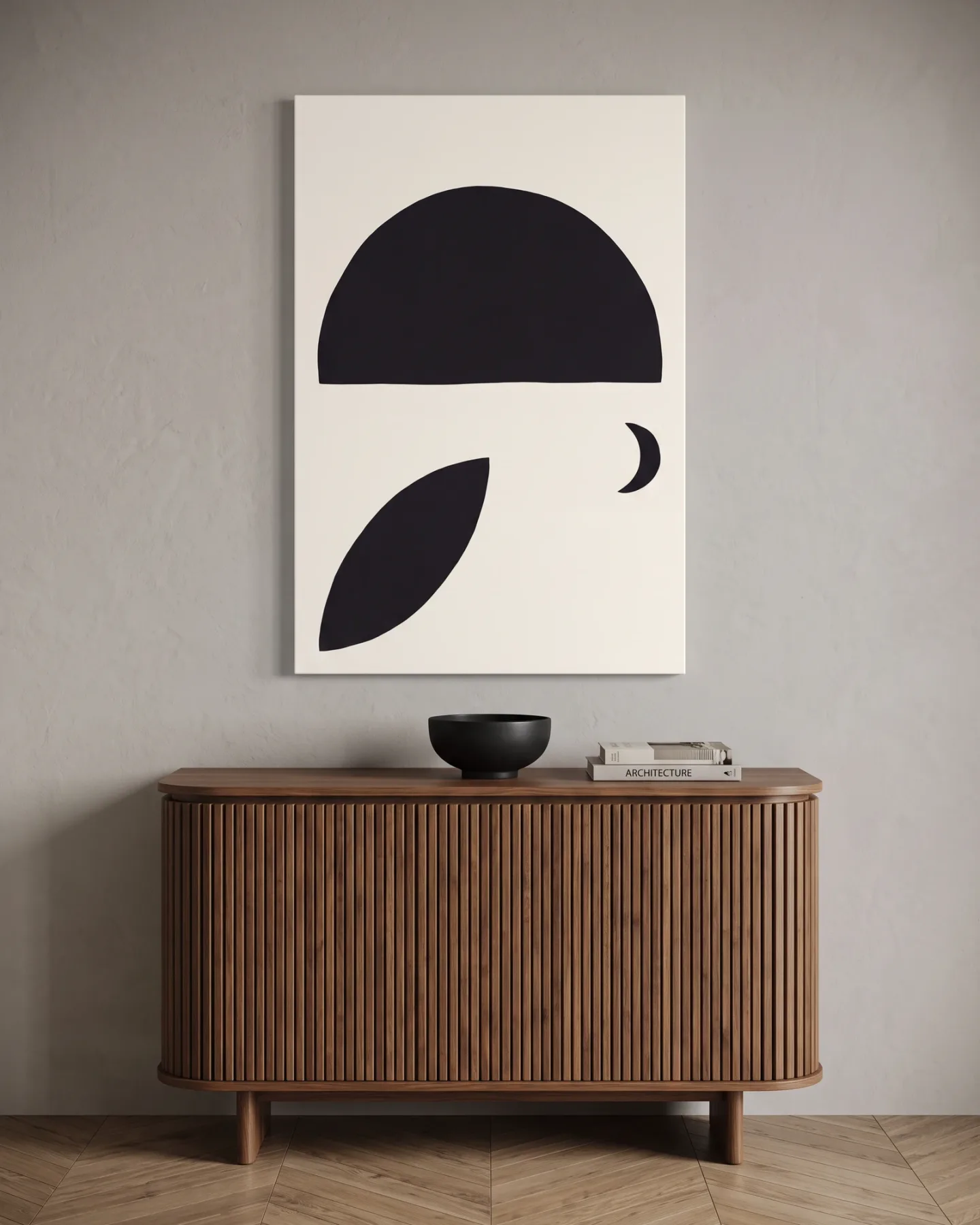 Leinwandbild – Abstrakte Formen in Schwarz und Creme – Leinwandbild