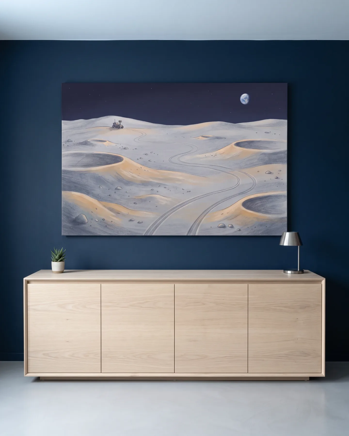 Leinwandbild – Mondlandschaft mit Rover