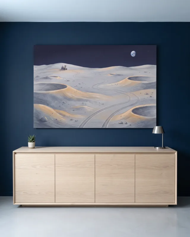 Leinwandbild – Mondlandschaft mit Rover