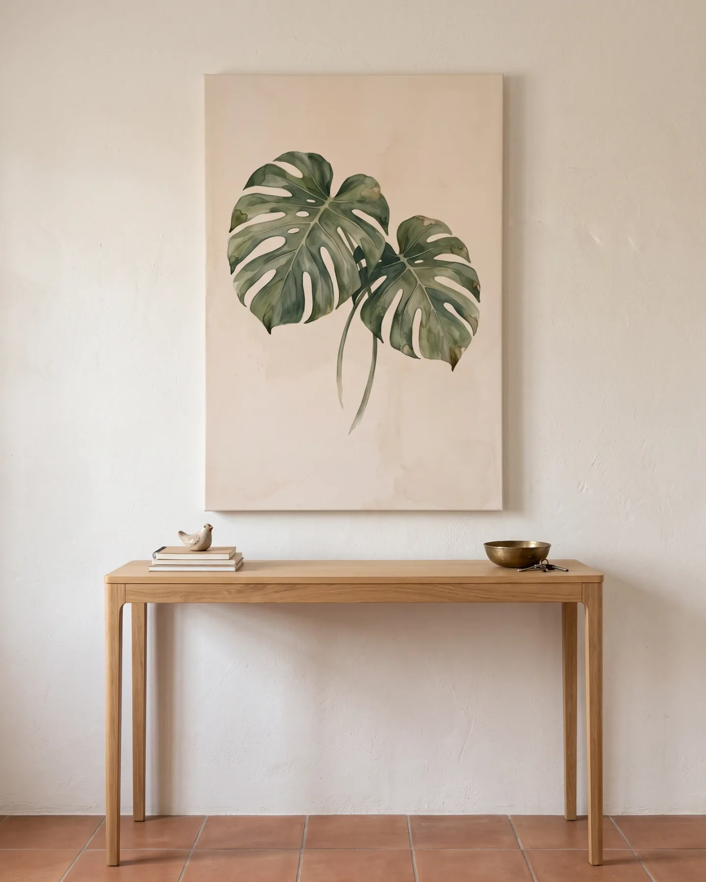 Canvas print – Two Monstera Leaves with Brown Edges