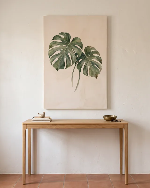 Canvas print – Two Monstera Leaves with Brown Edges
