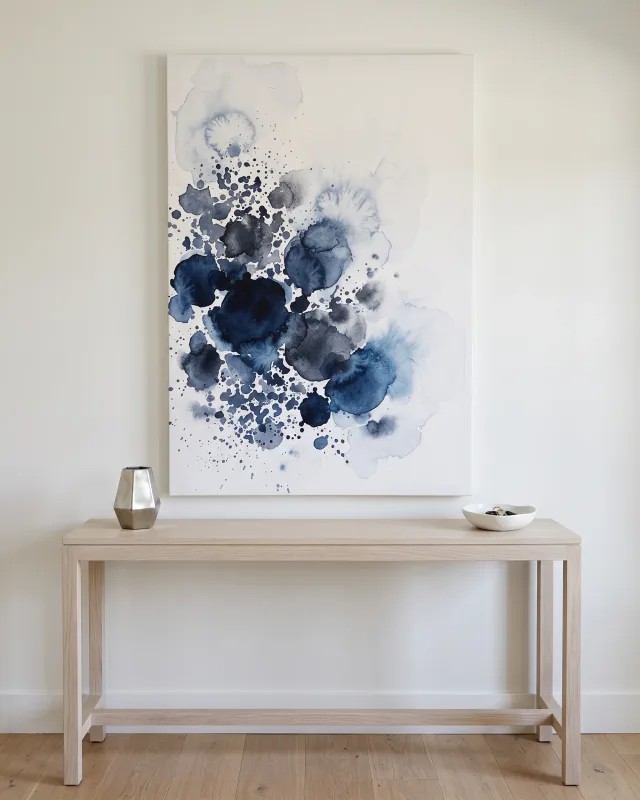Leinwandbild – Dunkle Aquarellblüten mit eisblauen Ausläufern