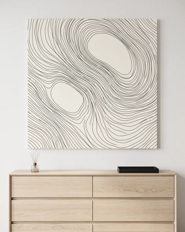 Leinwandbild – Fließende Linien in Schwarz und Creme