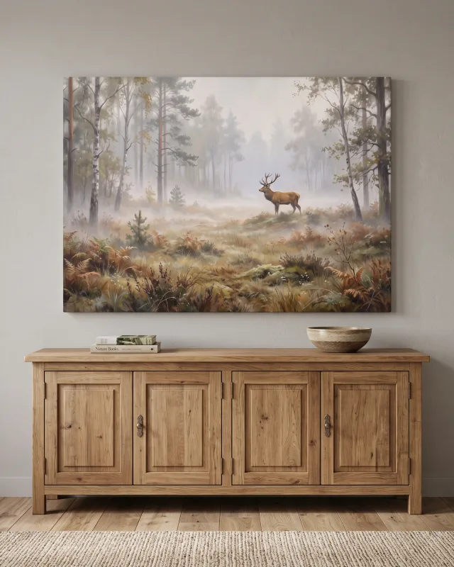 Leinwandbild – Hirsch auf einer herbstlichen Waldanhöhe