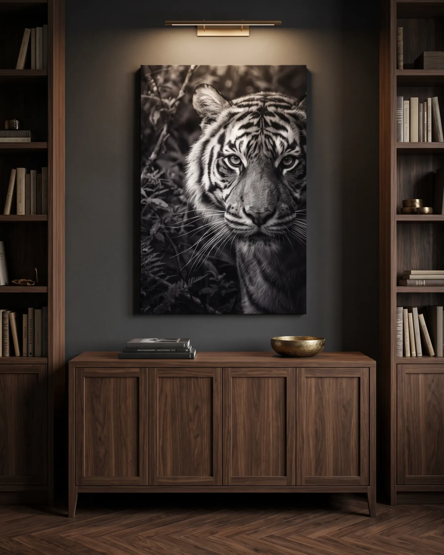 Leinwandbild – Tigerporträt in Schwarz-Weiß
