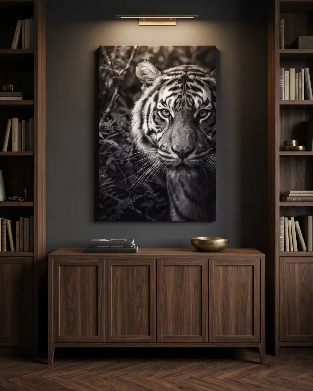 Leinwandbild – Tigerporträt in Schwarz-Weiß