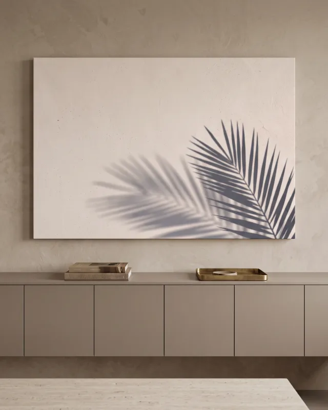 Leinwandbild – Palmblattschatten auf hellem Grund