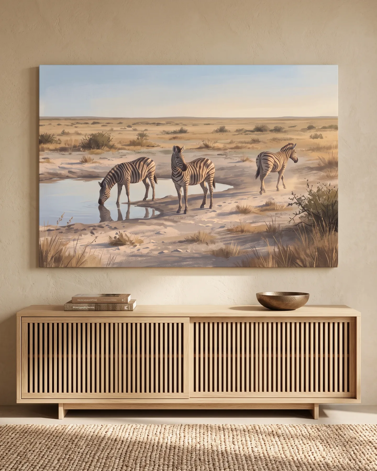 Leinwandbild – Zebras an der Wasserstelle