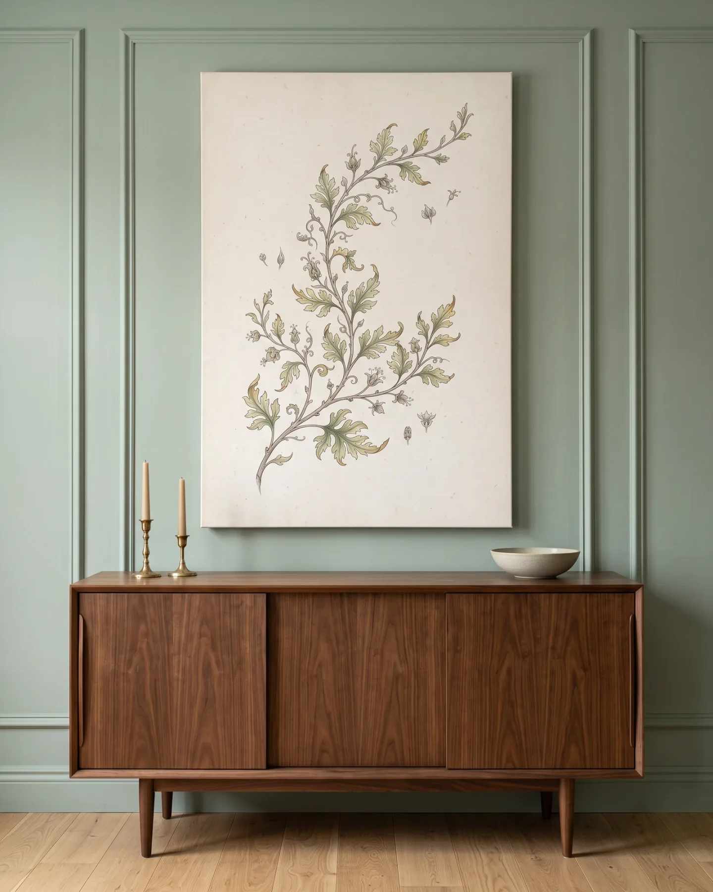 Leinwandbild – Geschwungene Ranke mit Blüten und Knospen