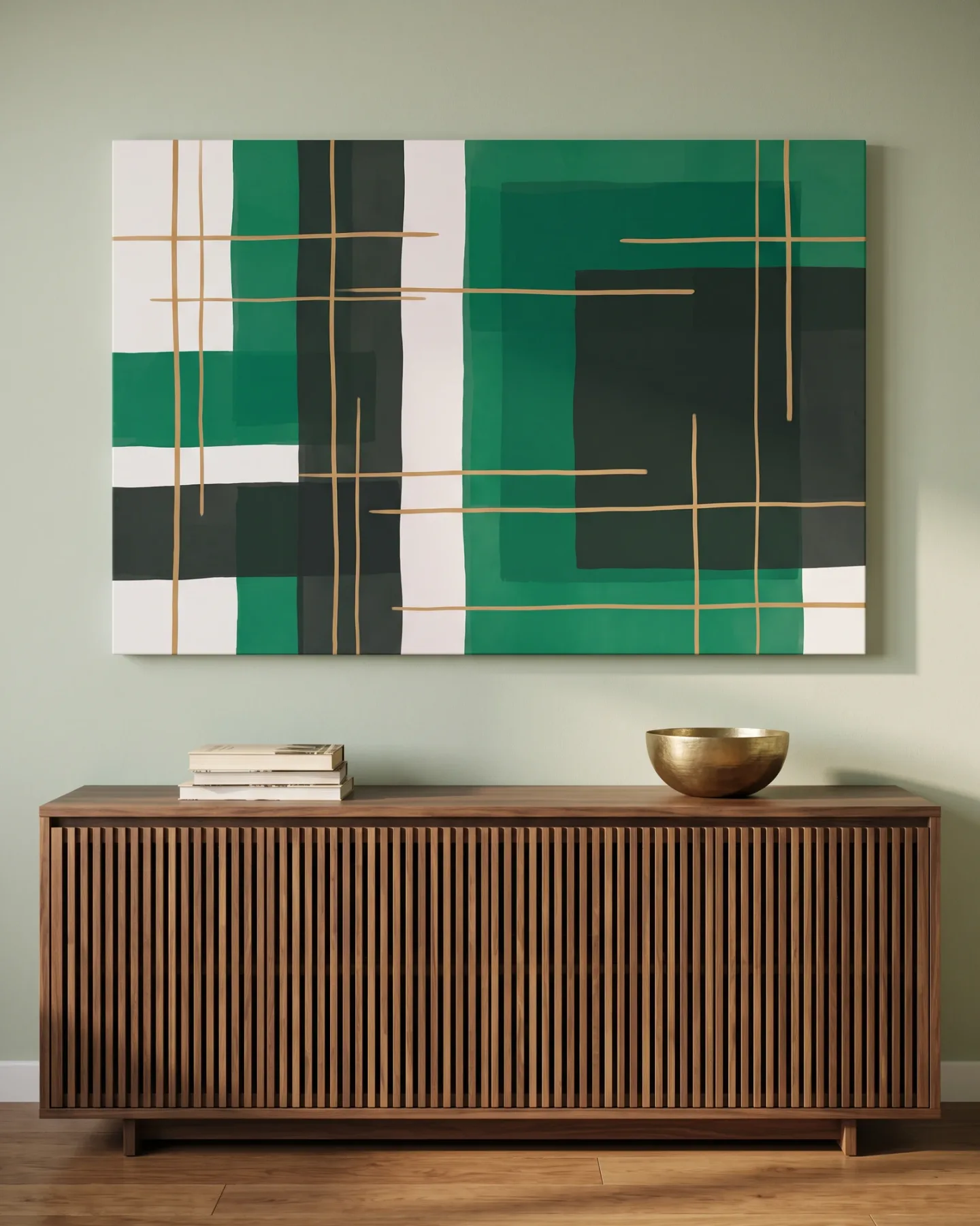 Canvas print – Green Color Blocks with Golden Lines
