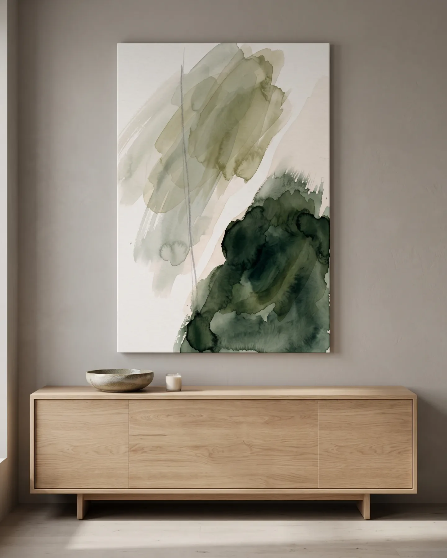 Leinwandbild – Abstrakte Aquarellflächen in Olivgrün